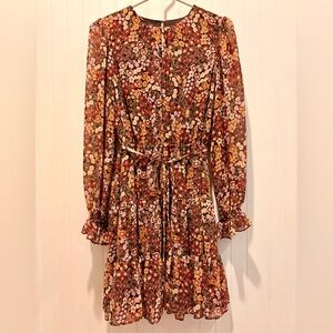 Ever New Brown Floral Tiered Long-Sleeve Dress